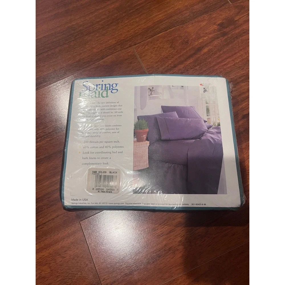 Springmaid King Flat Sheet Black 200 Thread Count Cotton Blend Percale USA Made